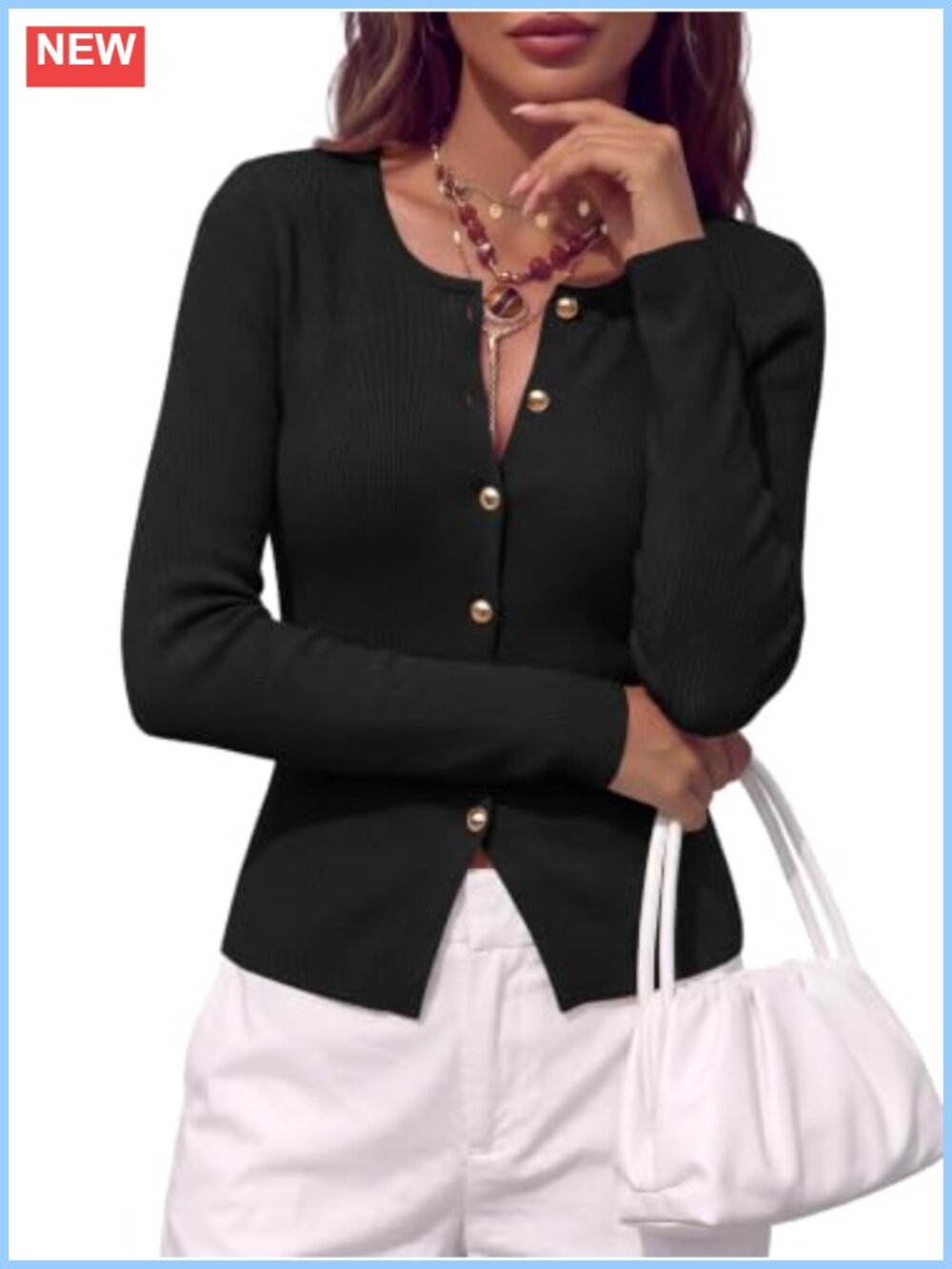 Lightweight Ribbed Knit Button Front Cardigan Sweater Long Sleeve Crewneck